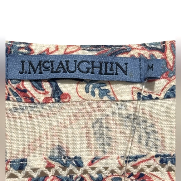 J. McLaughlin NWT Size M Blue & Pink Floral 3/4  Sleeve 100% Linen Dress (0687) - Picture 8 of 13